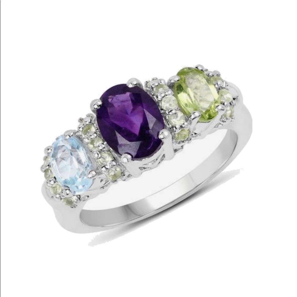 Sterling silver amethyst, topaz, and peridot ring